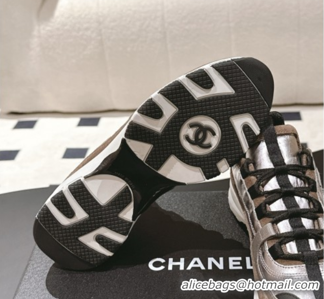 Buy Discount Chanel Laminated Calfskin & Suede Sneakers Brown 2025 G46609