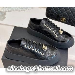 Pretty Style Chanel Quilted Calfskin Platform Sneakers 3.5cm Black 2025 G46620