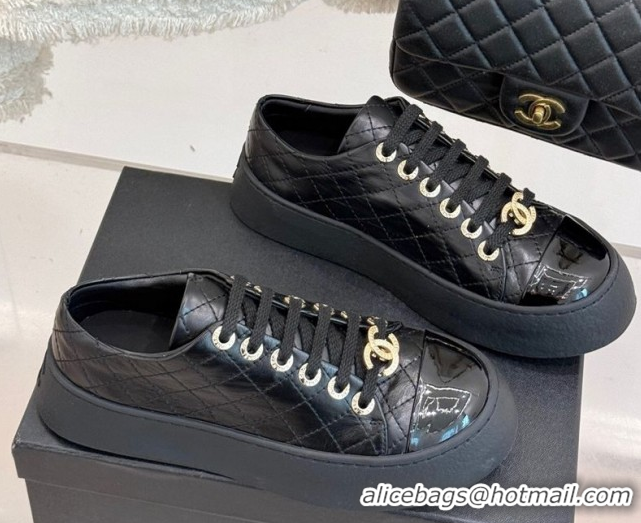 Pretty Style Chanel Quilted Calfskin Platform Sneakers 3.5cm Black 2025 G46620
