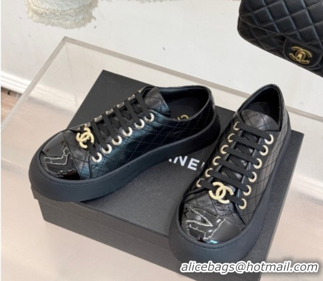 Pretty Style Chanel Quilted Calfskin Platform Sneakers 3.5cm Black 2025 G46620