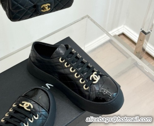 Pretty Style Chanel Quilted Calfskin Platform Sneakers 3.5cm Black 2025 G46620