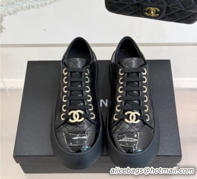 Pretty Style Chanel Quilted Calfskin Platform Sneakers 3.5cm Black 2025 G46620