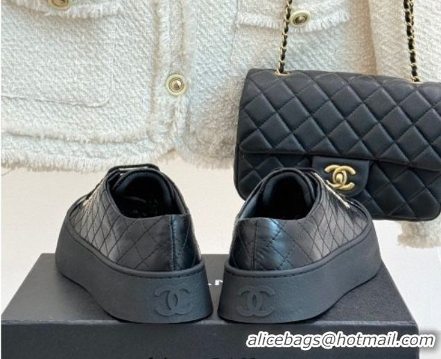 Pretty Style Chanel Quilted Calfskin Platform Sneakers 3.5cm Black 2025 G46620