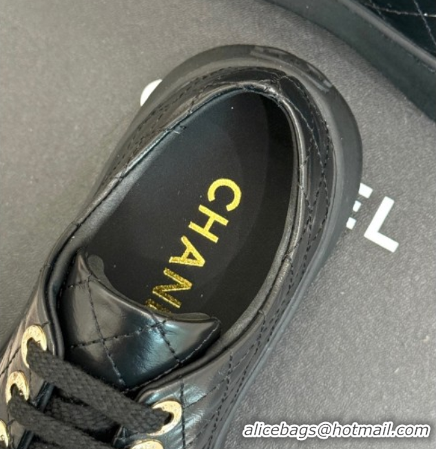 Pretty Style Chanel Quilted Calfskin Platform Sneakers 3.5cm Black 2025 G46620