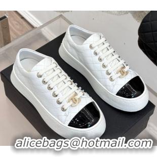 Classic Hot Chanel Quilted Calfskin Platform Sneakers 3.5cm White 2025 G46620