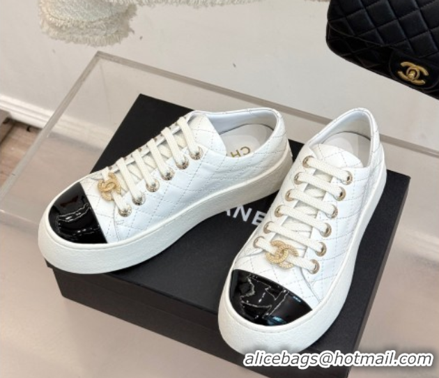 Classic Hot Chanel Quilted Calfskin Platform Sneakers 3.5cm White 2025 G46620