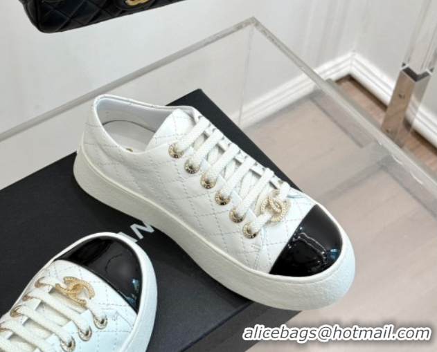 Classic Hot Chanel Quilted Calfskin Platform Sneakers 3.5cm White 2025 G46620