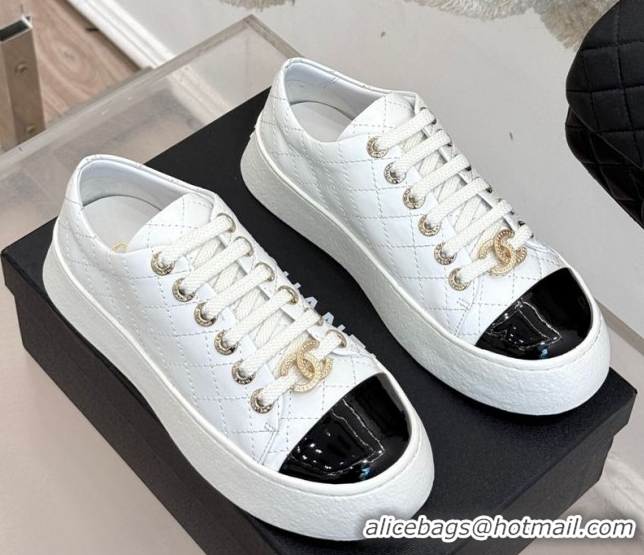 Classic Hot Chanel Quilted Calfskin Platform Sneakers 3.5cm White 2025 G46620
