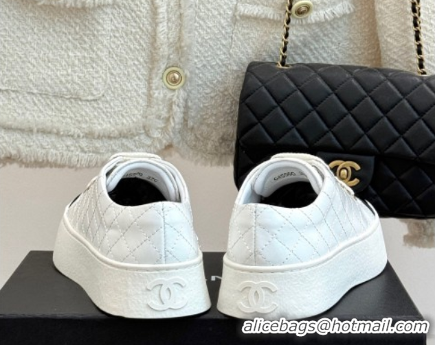 Classic Hot Chanel Quilted Calfskin Platform Sneakers 3.5cm White 2025 G46620