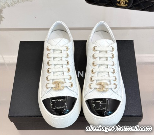 Classic Hot Chanel Quilted Calfskin Platform Sneakers 3.5cm White 2025 G46620