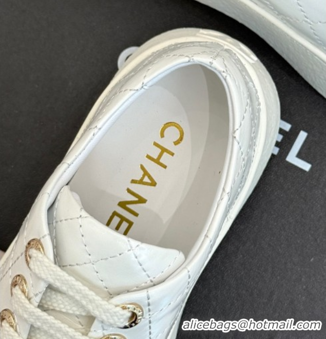 Classic Hot Chanel Quilted Calfskin Platform Sneakers 3.5cm White 2025 G46620