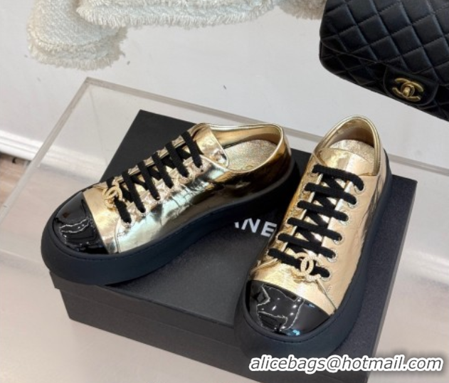 Good Looking Chanel Metallic Calfskin Platform Sneakers 3.5cm Gold 2025 G46620