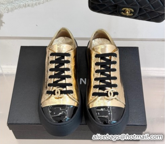 Good Looking Chanel Metallic Calfskin Platform Sneakers 3.5cm Gold 2025 G46620