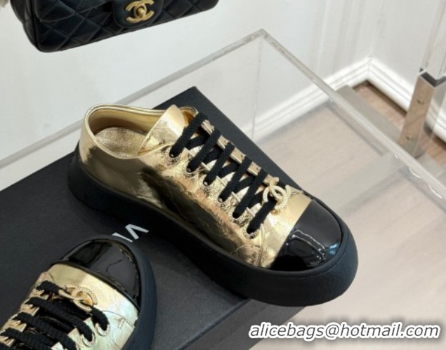 Good Looking Chanel Metallic Calfskin Platform Sneakers 3.5cm Gold 2025 G46620