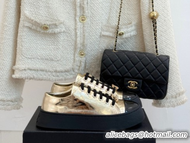 Good Looking Chanel Metallic Calfskin Platform Sneakers 3.5cm Gold 2025 G46620