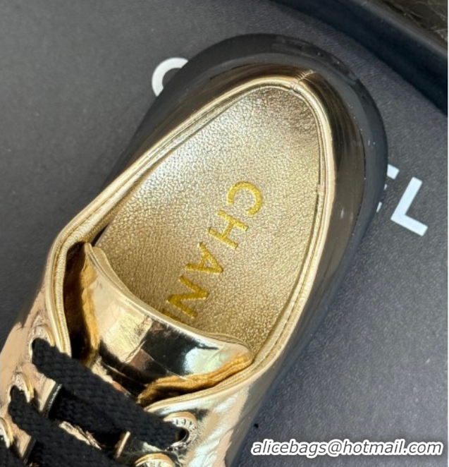 Good Looking Chanel Metallic Calfskin Platform Sneakers 3.5cm Gold 2025 G46620