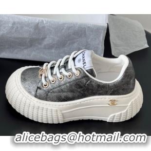 Popular Style Chanel Leather Platform Sneakers Grey 2025 CH071513