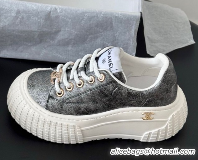 Popular Style Chanel Leather Platform Sneakers Grey 2025 CH071513
