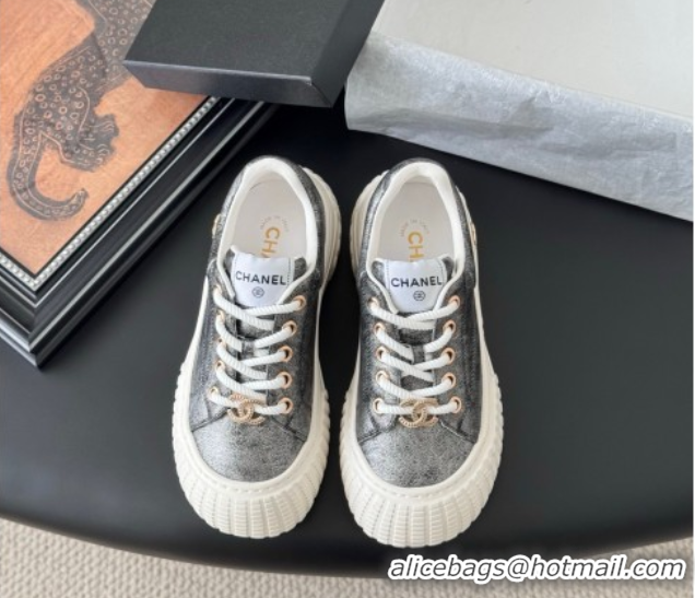Popular Style Chanel Leather Platform Sneakers Grey 2025 CH071513
