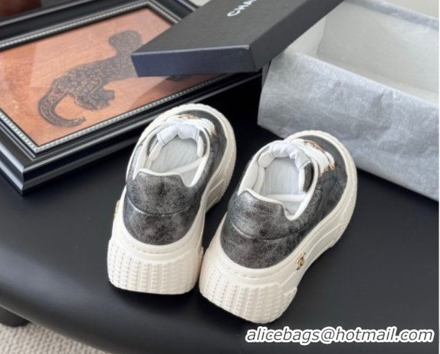 Popular Style Chanel Leather Platform Sneakers Grey 2025 CH071513