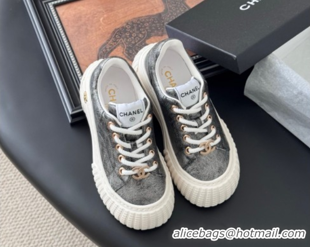 Popular Style Chanel Leather Platform Sneakers Grey 2025 CH071513
