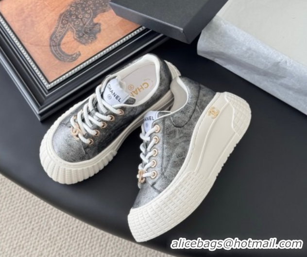 Popular Style Chanel Leather Platform Sneakers Grey 2025 CH071513