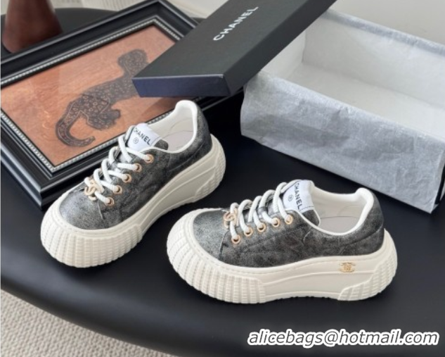 Popular Style Chanel Leather Platform Sneakers Grey 2025 CH071513