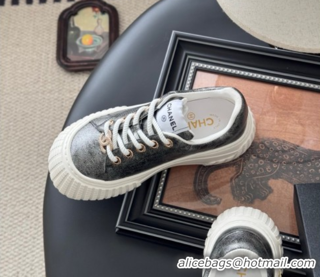 Popular Style Chanel Leather Platform Sneakers Grey 2025 CH071513