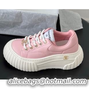 Best Product Chanel Leather Platform Sneakers Light Pink 2025 CH071513