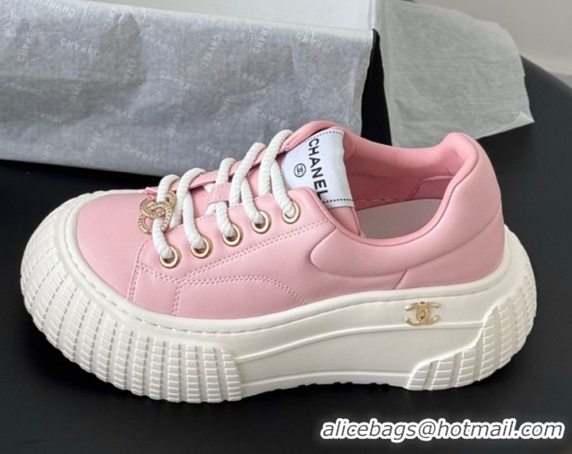Best Product Chanel Leather Platform Sneakers Light Pink 2025 CH071513