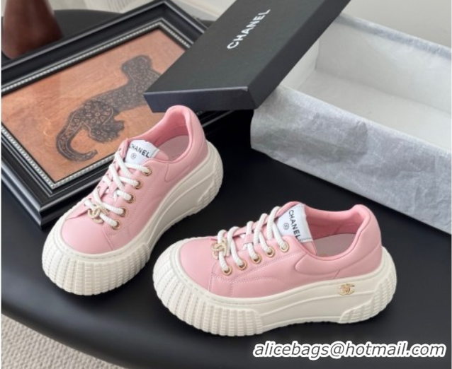 Best Product Chanel Leather Platform Sneakers Light Pink 2025 CH071513
