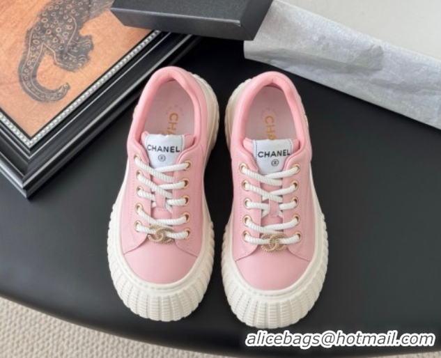 Best Product Chanel Leather Platform Sneakers Light Pink 2025 CH071513
