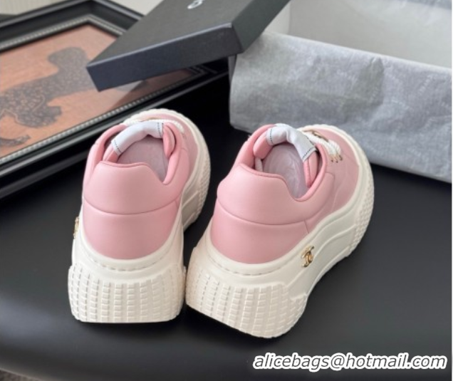 Best Product Chanel Leather Platform Sneakers Light Pink 2025 CH071513