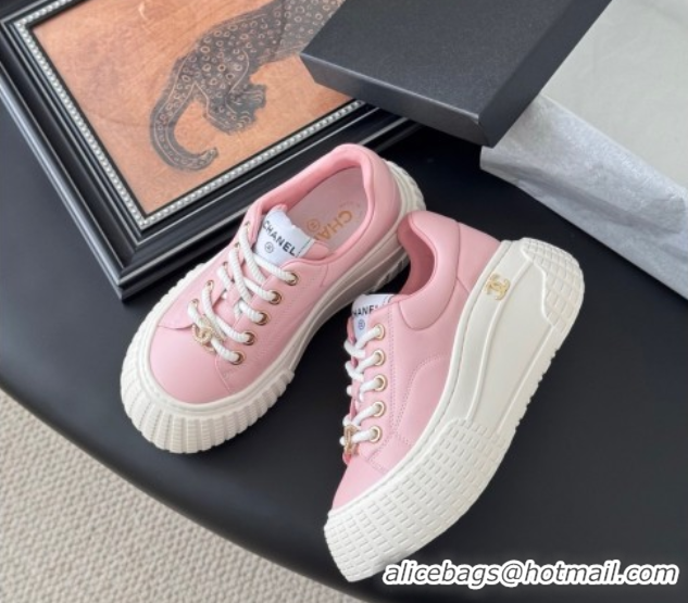 Best Product Chanel Leather Platform Sneakers Light Pink 2025 CH071513