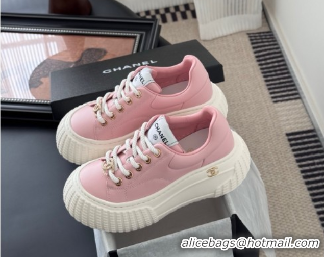 Best Product Chanel Leather Platform Sneakers Light Pink 2025 CH071513