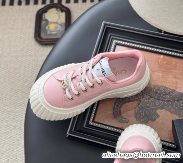 Best Product Chanel Leather Platform Sneakers Light Pink 2025 CH071513