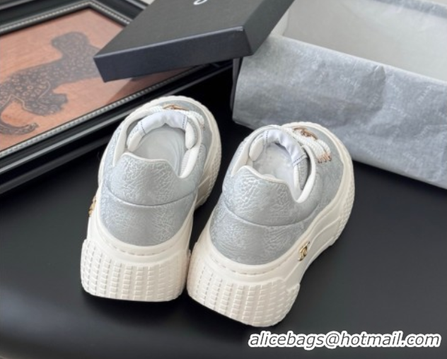 Buy Luxury Chanel Leather Platform Sneakers Silver 2025 CH071513