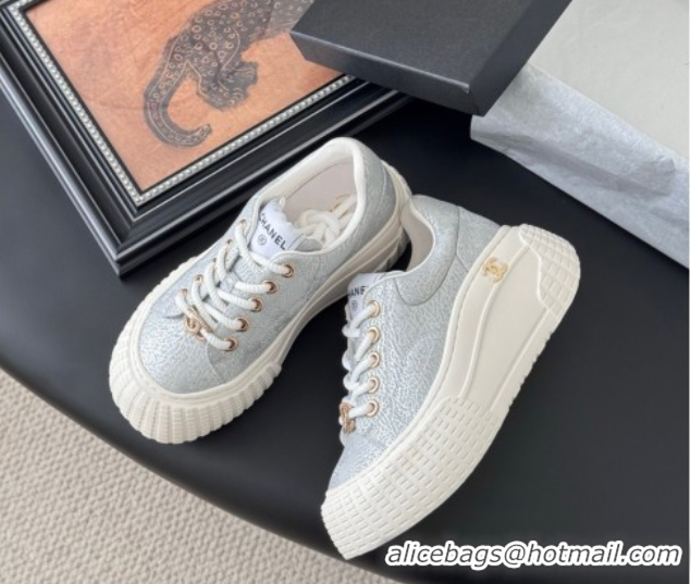 Buy Luxury Chanel Leather Platform Sneakers Silver 2025 CH071513