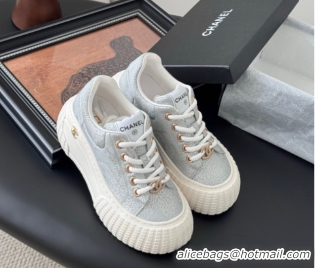 Buy Luxury Chanel Leather Platform Sneakers Silver 2025 CH071513