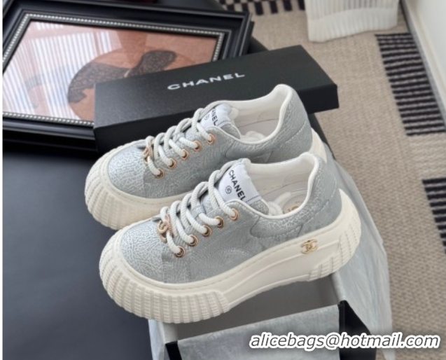 Buy Luxury Chanel Leather Platform Sneakers Silver 2025 CH071513
