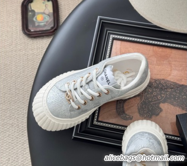 Buy Luxury Chanel Leather Platform Sneakers Silver 2025 CH071513