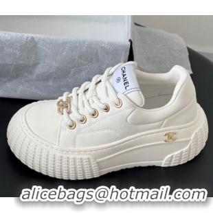 Shop Duplicate Chanel Leather Platform Sneakers White 2025 CH071513