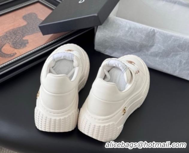 Shop Duplicate Chanel Leather Platform Sneakers White 2025 CH071513