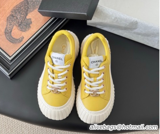 Good Quality Chanel Leather Platform Sneakers Yellow 2025 CH071513