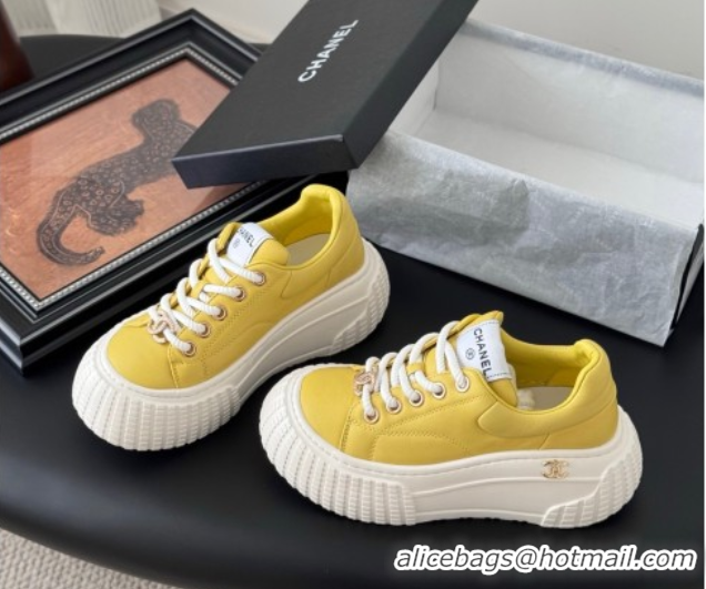 Good Quality Chanel Leather Platform Sneakers Yellow 2025 CH071513