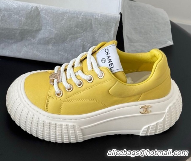 Good Quality Chanel Leather Platform Sneakers Yellow 2025 CH071513
