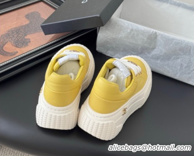 Good Quality Chanel Leather Platform Sneakers Yellow 2025 CH071513