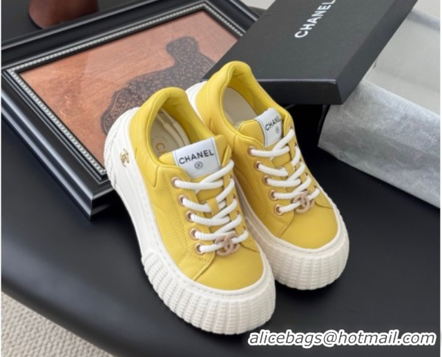 Good Quality Chanel Leather Platform Sneakers Yellow 2025 CH071513