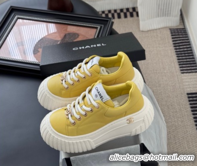 Good Quality Chanel Leather Platform Sneakers Yellow 2025 CH071513