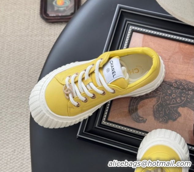 Good Quality Chanel Leather Platform Sneakers Yellow 2025 CH071513